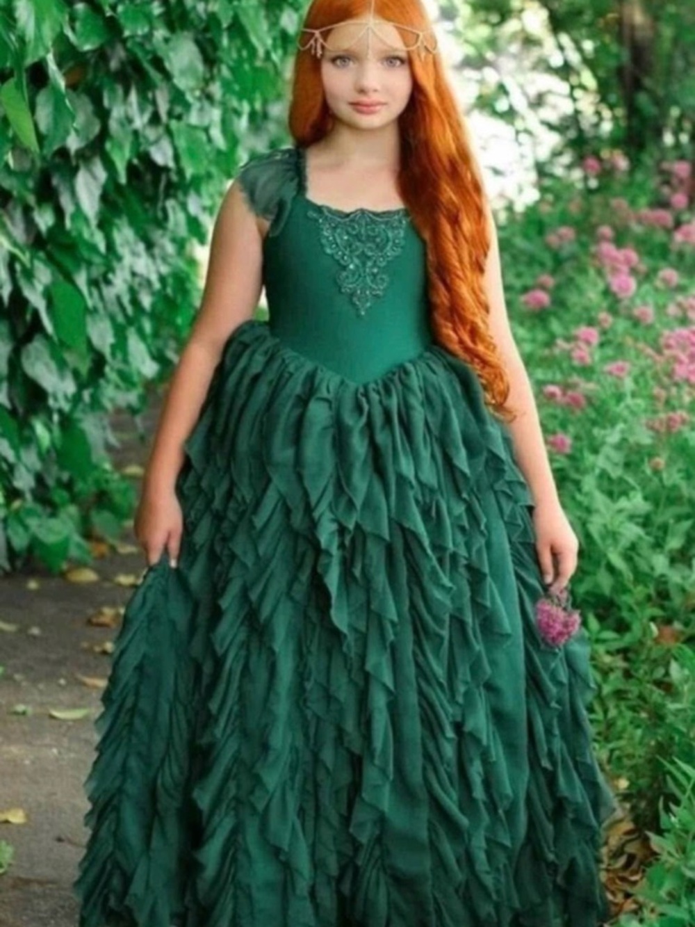 Dollcake Emerald Green Ruffled Flower Girl Dress